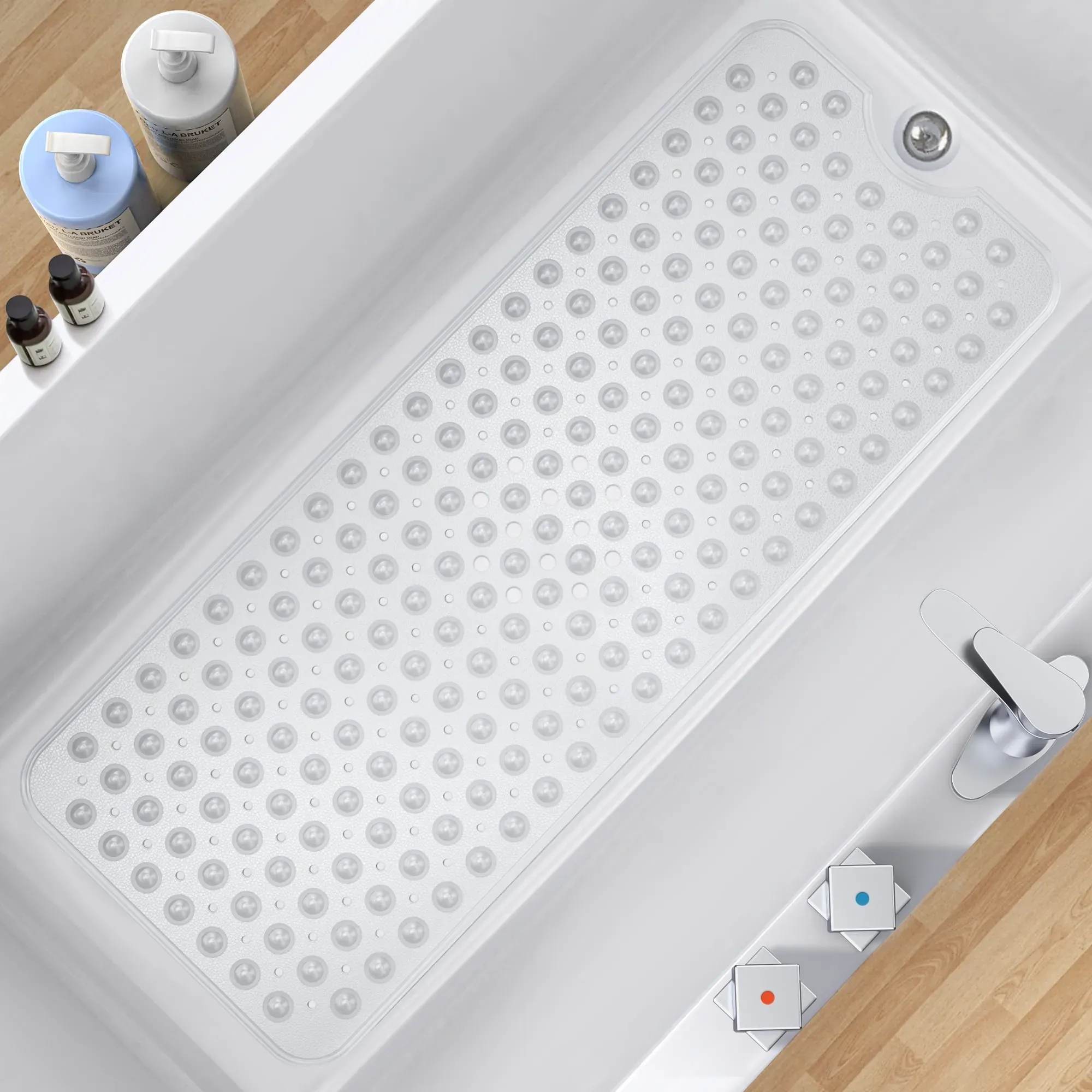 Clear White Non-Slip Bathtub Mat, 39 x 16 Inches (3-Pack)