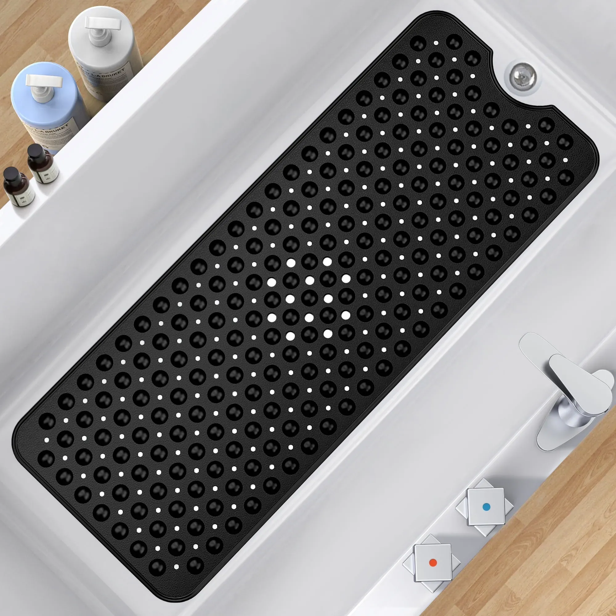 Black Non-Slip Bathtub Mat, 39 x 16 Inches (3-Pack)